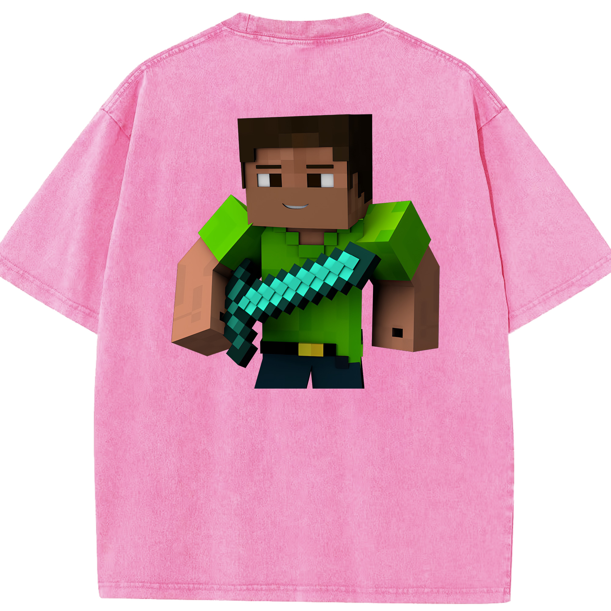 （画像用） マインクラフト ブロックの世界 Minecraft MC Block world 綿100% ヴィンテージ風 半袖Tシャツ（背面プリント）